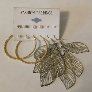 Pair Of 6 Women's Fashion Earrings Stud, Hoop, Dangle